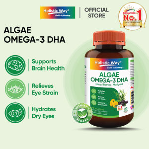 Holistic Way Algae Omega-3 DHA – Eye Moist | Relieves Eye Strain & Dry Eyes | Supports Brain & Heart Health | Plant-Based — Vegan (60 Liquid Vegetarian Capsules per bottle)