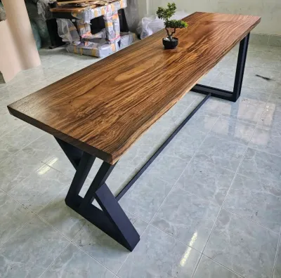 MPT2Wood-Steel โต๊ะทำงาน โต๊ะกินข้าว MPT-649 ท๊อปไม้แผ่นเดียว รุ่นขอบตรง สไตล์โมเดิร์น ลอฟท์ ขาโต๊ะเหล็กสีดำ โต๊ะออฟฟิศ โต๊ะสำเร็จรูป table Dinning