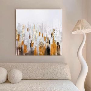 Tranh Trừu Tượng Tone Xanh Vàng Ánh Kim Tranh Canvas Tranh Tráng Gương Tranh Phòng Khách