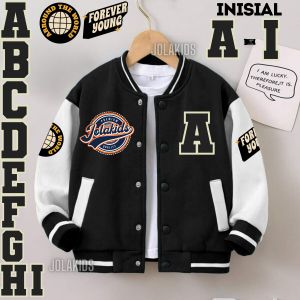 JolaKids Jaket Varsity Baseball Anak Inisial A B C D E F G H I Laki Laki Perempuan Umur 2 - 12 Tahun