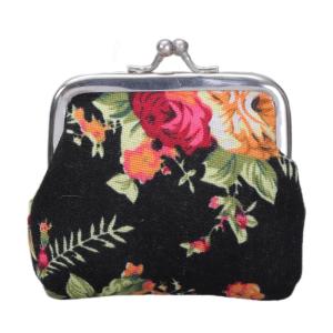 Floral PurseRose Kiss Lock Change Purse for Women Girls Trendy Cute Wallets with Clasp Vintage Car Pouch