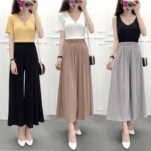 HoneyFashion---PaperBag Garterized High Waist Solid Square Wide Leg Pants