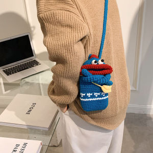Crocheted woolen sausage-shaped phone bag handmade cute and quirky crossbody bag for women childrens coin purse