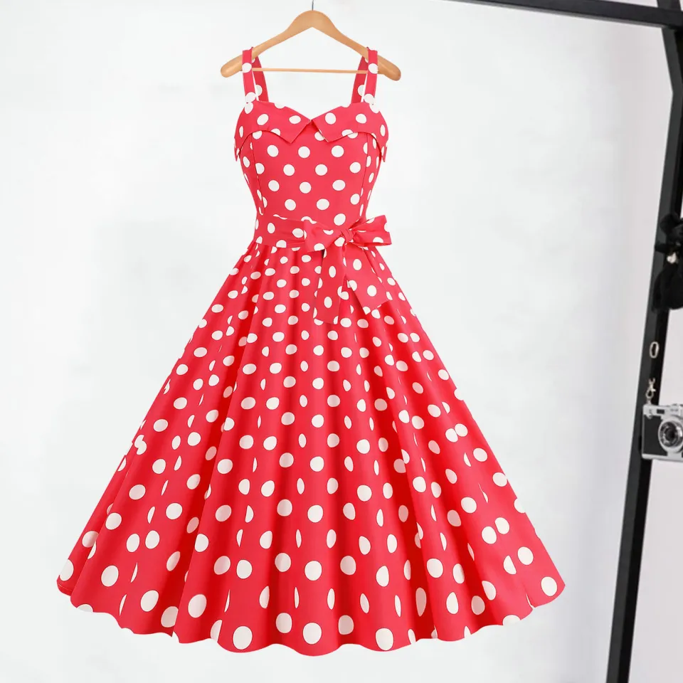sachin and babi light blue dress Tonval Criss Cross Halter Neck Single Breasted Polka Dot Vintage Dresses  Women Shirred Back Backless Fit and Flare Party Dress main image 0
