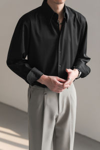 Black White Shirt Men Fashion Social Mens Dress Shirt Korean Loose Long Sleeved Shirt Mens Office Formal Shirts Ice Silk M-2XL