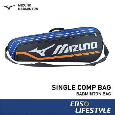 Mizuno Racket Bag - Single Comp Bag (Black/Orange/Navy) (Badminton / Tennis / Padel / Pickleball / Squash)