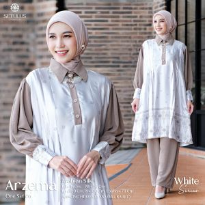 Setelan One Set Wanita Jumbo Kekinian Silk Motif Kondangan Arzema