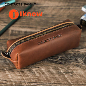 I know Vintage leather pencil case handcrafted zippered stationery storage bag square ballpoint pen case