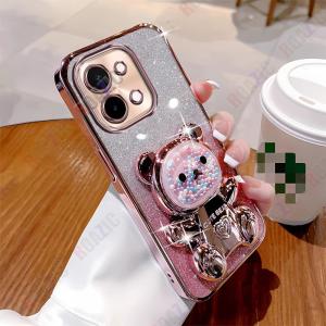 ROAZIC Cute Candy Bear Bracket For VIVO Y28 Luxury Glitter Paper Shell Transparent Plated Protection Back Cover DS05