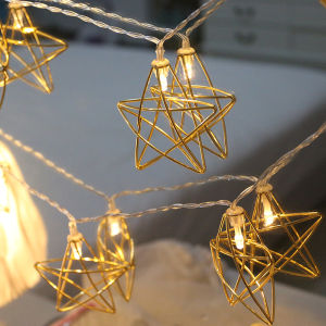 【2nd 50% off】Wrought iron LED three-dimensional hollow string lamp love star lamp bedroom holiday wedding decorations scene props layout