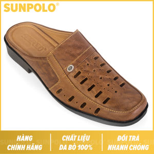 Dép sapo (Giày sục không gót) nam da bò cao cấp SUNPOLO lịch lãm hiện đại SPO009 (Nâu bò)