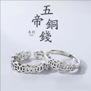 ◐ rings 【真的很灵】纯银五帝铜钱戒指女男招财转运金钱指环麻将稳赢必发 xiaomaixia.my11.14现货