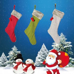 ANGY  Kawaii Christmas Cable Knit Stocking Mini Cartoon Hanging Dwarf Christmas Gift Bag Tourist Souvenirs Handmade Christmas Hanging Stocking Christmas