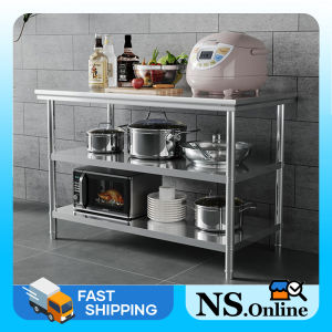 NS 304 Stainless steel work table Kitchen operating table Packaging table furniture three layers of stainless steel heavy work face 100*50*80