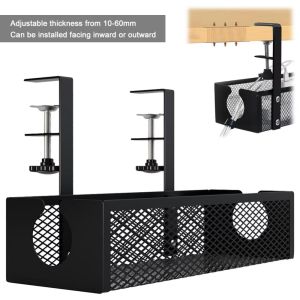 GLOBECART Adjustable Thickness Desk Cable Organizer Heavy Duty Metal Cable Tray Under Desk Cord Organizer Strong Load-bearing Cable Management Rack Home Office