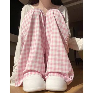 COD dopamine pink plaid pants childrens spring new casual loose high-waisted small drape wide-leg pants 2026 new products