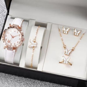 【Ship in 24H】6pcs/set Hot-selling Five-Piece Female Watch Ladies Watch Rhinestone Love Jewelry Gift set Korean Jewelry Simple Light Niche High-End Female Girlfriends Couple Gift Jewelry jam tangan perempuan