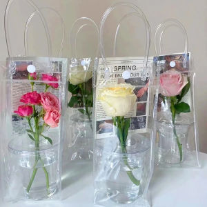 10/20Pcs Transparent PVC Flower Bag Christmas Gifts Tote Bag Clear Plastic DIY Bouquet Bag Souvenir Storage Bag Waterproof Gift Flower Packaging Bag