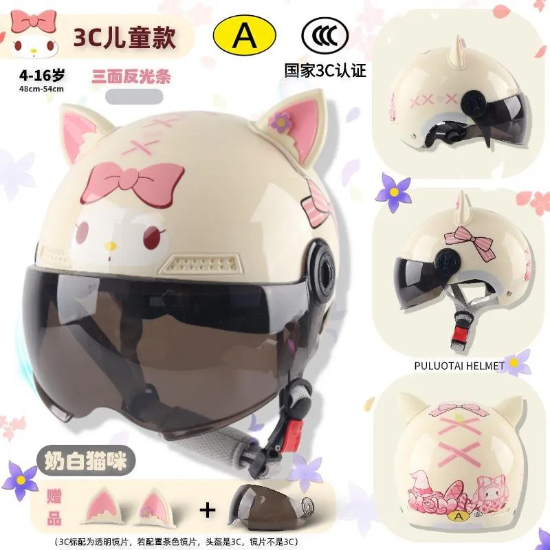cinnamoroll motorcycle helmet Kawaii Anime Cinnamoroll Parent-Child Motorcycle Helmet Locomotive Sanrios  Lightweight Breathable Sunscreen Helmet Safety Hat