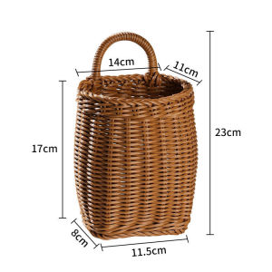 JustLiving 1PC Hanging Hand-Woven Storage Basket Wall Basket Fruit Sundries Organizer Decorative Kitchen Ginger Garlic Storage Basket Vintage Wall Basket Portable Small Flower Basket Kitchenware