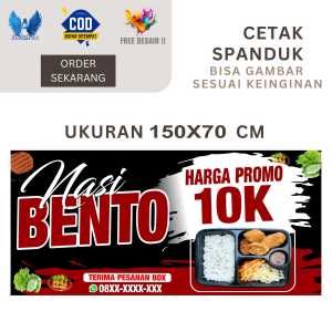 Cetak Spanduk Cetak Banner MAKANAN KEKINIAN HOKY BENTO HARGA PROMO Ukuran 150x70 Costom Desain