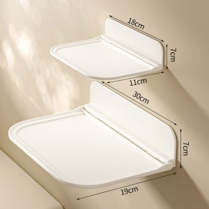 JustLiving 1PC Foldable Board Shelf Bathroom Bedroom Wall-mounted Storage Storage Board Bathroom Folding Board Wall Shelf Toilet Bedside Non-perforated Dormitory Cell Phone Storage Rack Set-top Box Rack