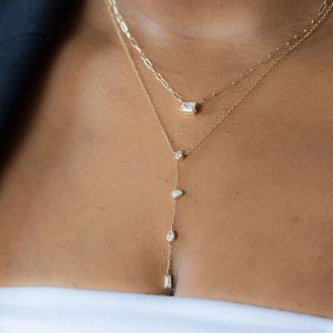 NEXTYOO Stainless Steel Plated Paperclip Necklace Multi Zircon Adjustable Zircon Charm Necklace Vintage Bohemian Bead Pendant Necklace for Women