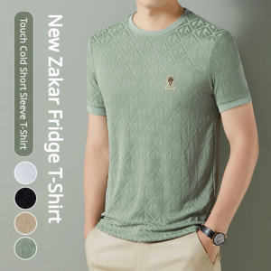 Ice Feel Round Neck Short Sleeve TShirt Textured Jacquard Half Sleeve Bodycon Breathable Casual Top