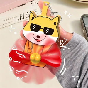 Creative Crayon Shin chan Pressing Trick Hand Fan Double Leaf Folding Fan Keychain Backpack Pendant Decompression Toy Birthday gift
