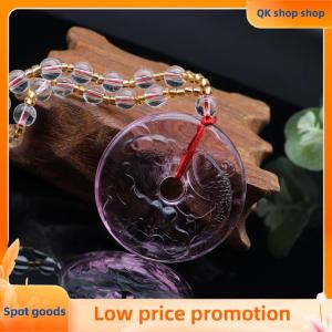 ✨QK shop✨ Chinese Style Pink Imitation Crystal Guanyin Buddha Necklace Versatile Sweater Chain Fashion Jewelry Mothers Day Gift