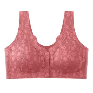REEBO Thin  Lace Underwear Comfortable Without Steel Ring Bras for Older Women Sport Bra Plus Size Front Close Button Cotton Bras Ladies