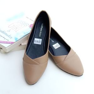 Sepatu Flat Shoes Wanita Kerja Kantor Guru Hitam Polos Terbaru Kekinian - H07