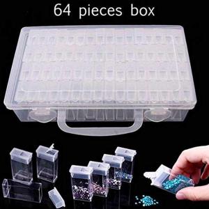 64 Slot Clear Plastic Rhinestone Drill Organizer Diamond Embroidery Storage Container Free Stickers