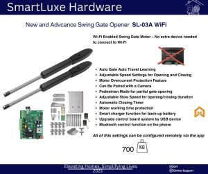 SmartLuxe 700kg Dual-Arm Automatic Swing Gate Opener with WiFi Connectivity and Bluetooth Control