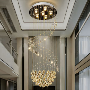 Phube Lighting Modern LED Double Spiral Crystal Chandelier Lighting for Foyer Stair Staircase Bedroom Hotel HallCeiling Hanging Suspension Lamp