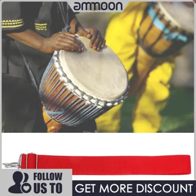 ammoon Drum Shoulder Sling Strap with Metal Hook Adjustable Red Musical Percussion Instrument Parts Snare Drum Strap Polyester Nylon for Snare Drum for Bass Drum