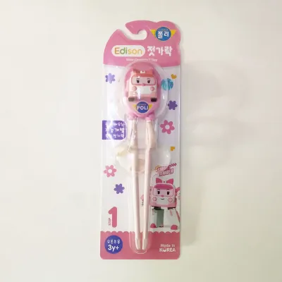 Pororo Kids Training Chopsticks for Toddler - Edison Non-Slip Right Left-handed for Beginners with Silicone Ring