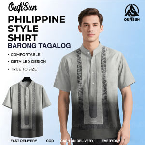 【Oufisun】Barong Tagalog For Men 2025 Modern Retro Floral Sublimation Printed Short Sleeve Shirt For Men Comfortable Oversized Mens Barong Shirts