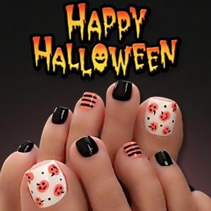 Autumns móng tay giả 48 cái nhựa Báo Chí trên móng giả với bí ngô mặt trăng mèo mô hình cho nhanh chóng Nail makeover bên