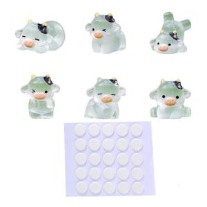 6Pcs Luminously Cow Figurine Ornamentation for Car Dashboards Delight Miniature Decors for Auto Interior Birthday Gift