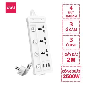 Ổ Cắm Điện Hình Tháp Đa Năng DELI Tích Hợp Ổ USB Và Type C Thiết Kế Cầu Chì Tự Ngắt Khi Quá Tải Chống Cháy Chống Giật