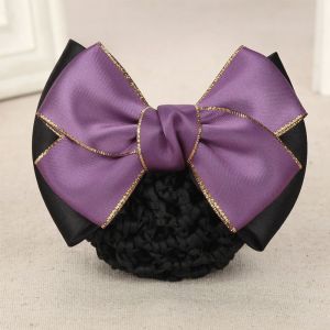 ribbon hair bun buns for hair bow hair clip with net hair clips women fashion hair clips accessories hair clip with flowers 发夹 YOCKY Bank Ladies Flight Attendant Bownot Ladies Professional Hairgrips Snood Hair Clip Bow Hair Net