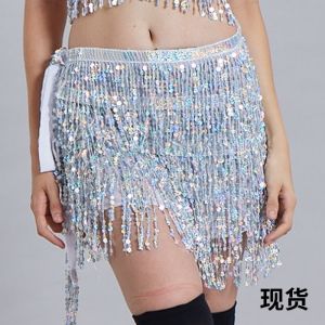 【Zdandan】กระโปรง หลากสีสัน กระโปรงเต้นรํา ขอบพู่ ประดับเลื่อม ชุดเต้นรำ สำหรับเต้นระบำหน้าท้อง