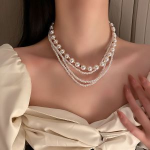 RELEA Retro Temperament Choker Goth Girl Alloy Cool style Women Jewelry Pearl Necklace Korean Style Necklace Clavicle Chain
