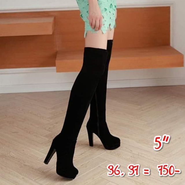 พร้อมส่ง รองเท้าบูท กำมะ หยี่ สี ดำสูง5 | Lazada.co.th