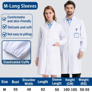 READY STOCK MALAYSIA Cheap student lab coat Long Sleeve uniform S-XXXL button cuffs white men woman lab clothes