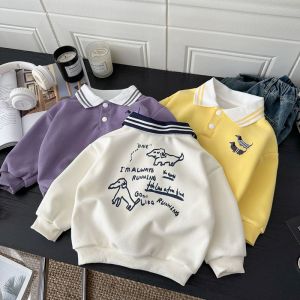 TUmama Đáng yêu cho trẻ em Bông pha trộn Áo polo tay áo dài phong cách Hàn Quốc thường ngày Áo mùa thu với Thêu hình chó