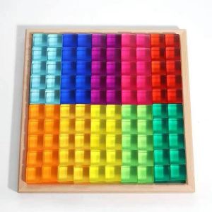 [High Grade] Rainbow Colour Acrylic Translucent Gems Building Block Crystal Clear Transparent  Building Cube Sensory Play Open-ended Toy Early Learning Toy