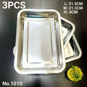 3PCS STAINLESS STEEL FOOD TRAY BARBECUE TRAY BAKING TRAY SERVING TRAY KITCHEN TRAY DURABLE ( TONY )