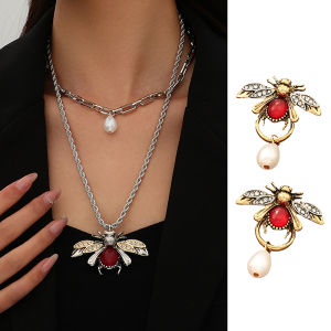 [fenggongshuode] Vintage Metal Animals Design Imitation Drop Earrings Necklace For Women Fashion Jewelry Holiday Party Gifts